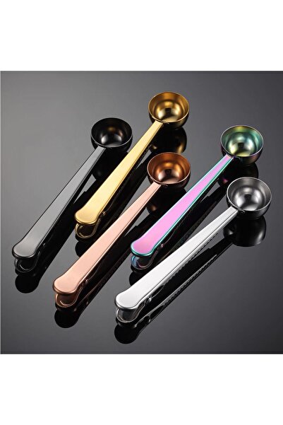 Miniminti Black Coffee Measuring Spoon and Packet Clip 1 Piece Stainless Steel Black Measuring Spoon for 1 Person 1 Year