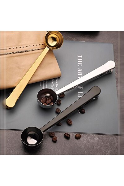 Miniminti Black Coffee Measuring Spoon and Packet Clip 1 Piece Stainless Steel Black Measuring Spoon for 1 Person 1 Year