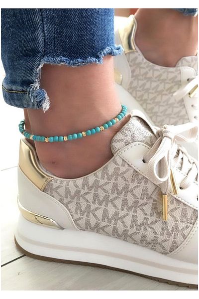 Serline Desing Women's Gold Dorica Heeled Turquoise Natural Stone Sports Anklet