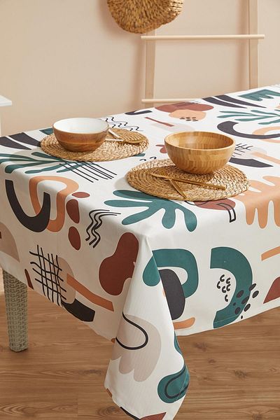 AYSHOME Cream Color Bohemian Style Abstract Pattern Stain Resistant Tablecloth
