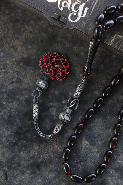Tesbih Otağı Kalemkar Series Silver Kazaz Tasseled Fire Amber Rosary