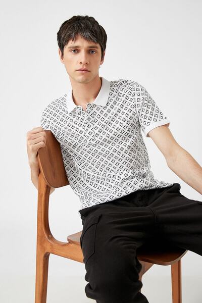 Koton Tricou alb cu gât polo pentru bărbați 1YAM11163LK