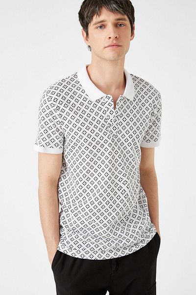 Koton Tricou alb cu gât polo pentru bărbați 1YAM11163LK
