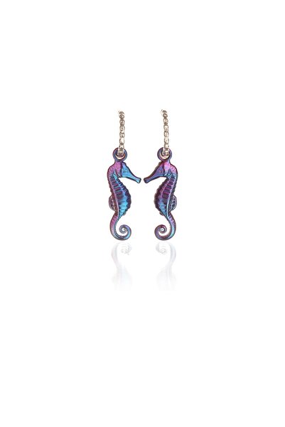 Leerybee Neon Fuchsia-Blue Mixed Color Antiallergic Seahorse Earrings