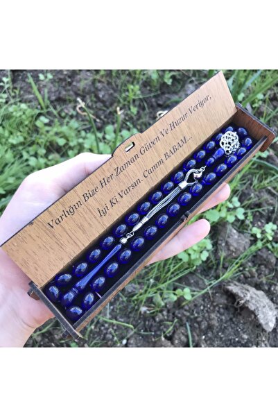 KANUNİ TESBİH Wooden Box - Lettered and Blue Prayer Beads, Gift for Father, Father's Day