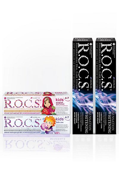 R.O.C.S. R.o.c.s Sensation Whitening Paste and 4-7 Kids Paste Set (2 Pieces Sensation-1 Balloon-1 Raspberry Strawberry)