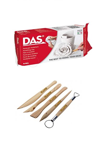 GLANCE Das 500 Gr Beyaz Seramik Hamur+5'li Ahşap Ebeşuar Takımı