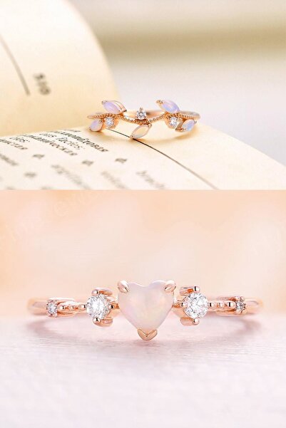 Sahira Jewelry Taşlı Sarmaşık Ve Minimal Kalp 2li Set 14 K Rose Altın Kaplama...