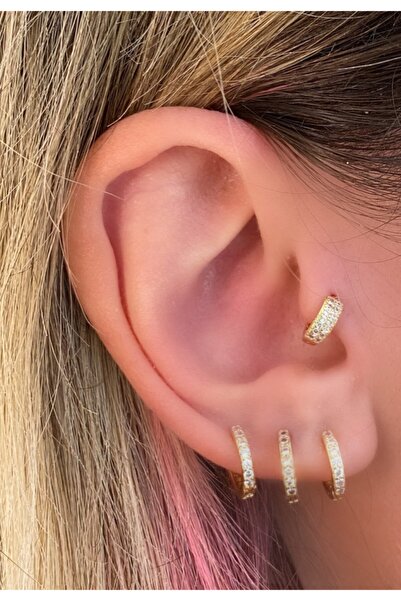 Markiz Takı 316l Cerrahi Çelik Sıra Taşlı Gold Tragus Piercing 6 Mm