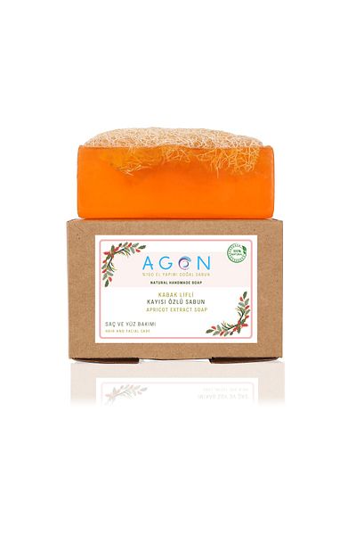 Agon صابون 120 جرام - 100% صناعة يدوية، ألياف اليقطين الطبيعية المشمش