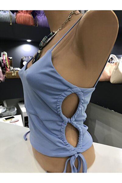 Dilvin Pencere Detaylı Crop Top Mavi