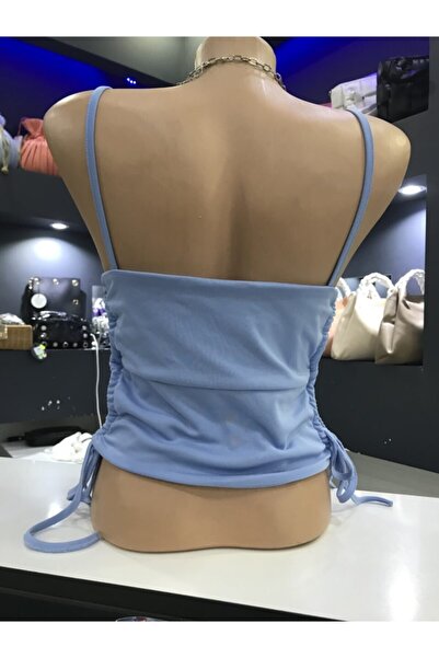 Dilvin Pencere Detaylı Crop Top Mavi