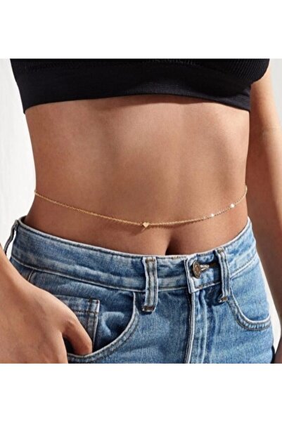 MisBoho Kararmaz Küçük Kalp Figürlü Altın Renk Bel Zinciri Ve Bel Kolyesi