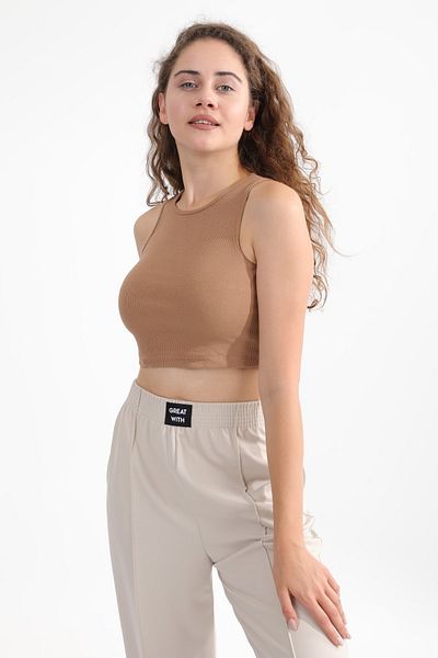 MD trend Tricot de corp Biscuit Ribbed Super Crop Tricotat pentru damă