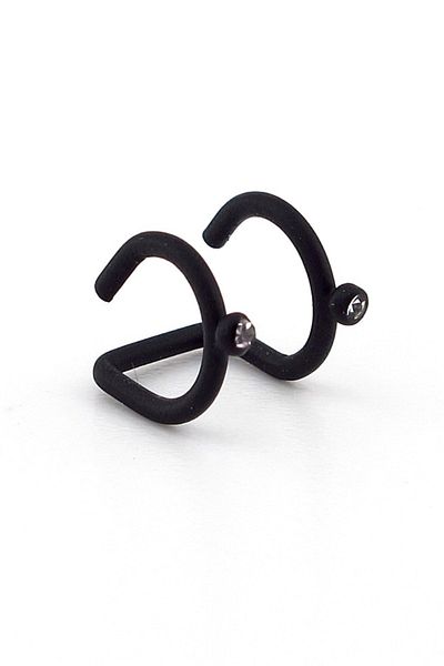 Solfera Matte Black Colored Earcuff Cartilage Earrings with Stone Spiral Ex084