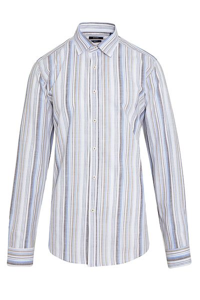 Hatemoğlu Καφέ Slim Fit ριγέ 100% βαμβακερό μακρυμάνικο πουκάμισο με λεπτή λαιμόκοψη