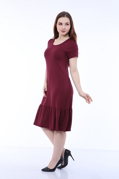 SENTEX Women's Burgundy Short Sleeve Ruffle Dress