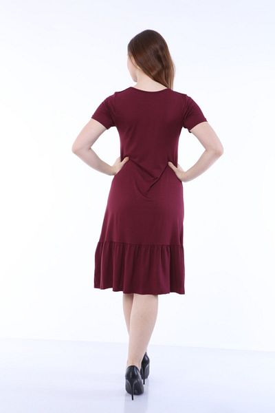 SENTEX Women's Burgundy Short Sleeve Ruffle Dress