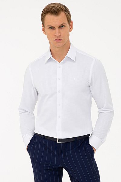 Pierre Cardin Λευκό Slim Fit Dobby πουκάμισο