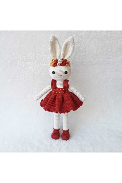 OYUNCAKPARK Kiremit Renk Çiçekli Tavşan Uyku Arkadaşı Amigurumi Organik Oyuncak
