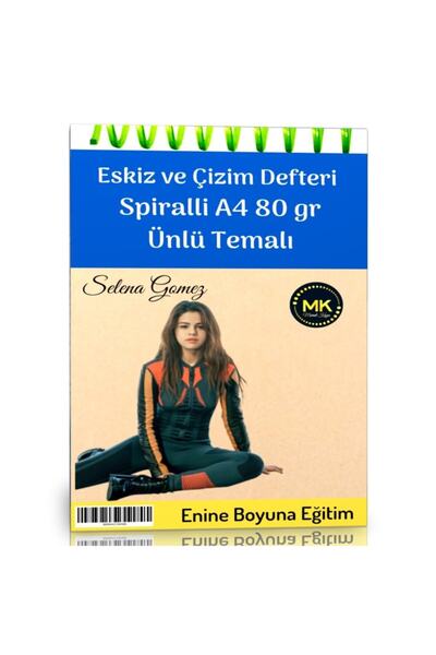 Enine Boyuna Eğitim Selena Gomez Themed Sketch and Drawing Notebook with Kraft Spiral 100 Pages A4 80 Gr