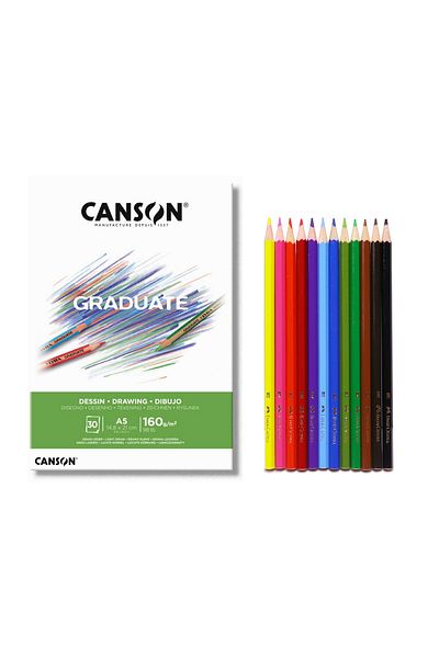 Canson Graduate A5 160 Gr 30 Sheets Drawing Notebook Faber 12-Piece Dry Paint Set