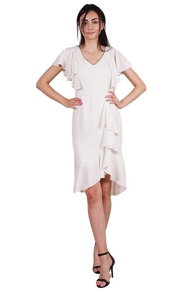 SpringStore Rochie de seara scurta cu maneca batista ecru
