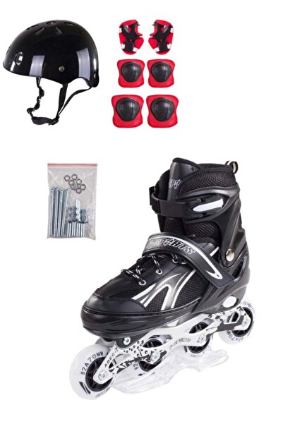 E-LİFE HOME Metal Lighted Adjustable Practice Skate Black Set