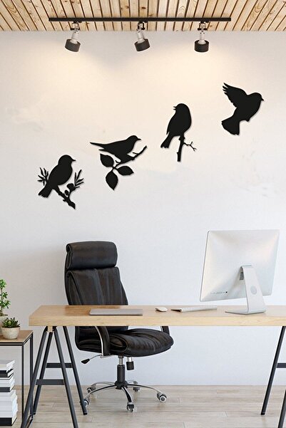 NT Handmade Yeni Dekoratif Modern Dörtlü Kuş Duvar Süsü