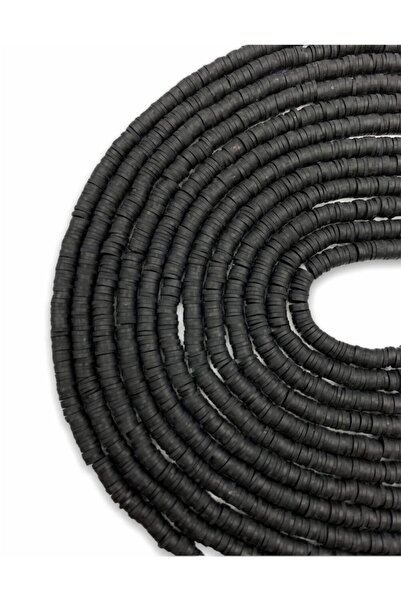 Hedef Bijuteri سلسلة خرز فيمو من طين بوليمر أسود اللون مقاس 6 مم، سلسلة خرز ف...