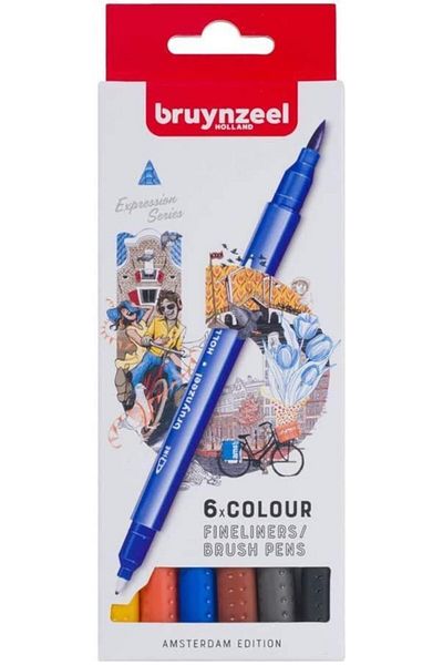 Bruynzeel Fineliner-brush Amsterdam Set of 6 Double-Sided Pens 60325606