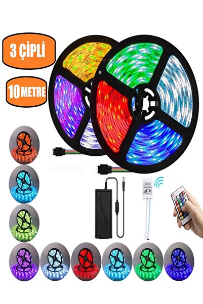 REDMOON 10 Metre 3 Çipli Kumandalı Şerit Led Silikonlu Orjinal 3 Çipli Rgb Şe...