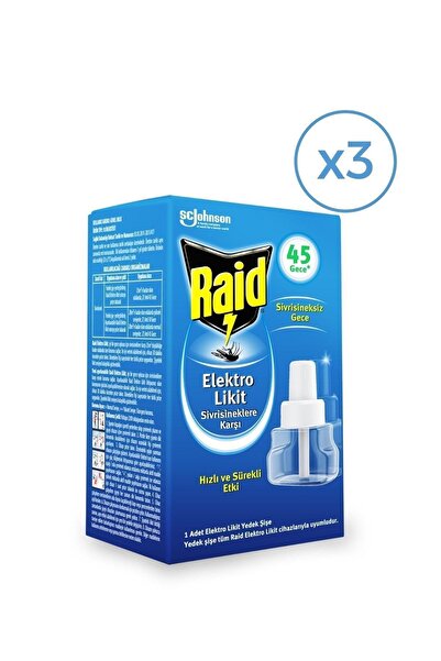Raid Sivrisineklere Karşı Elektro Likit 1 Yedek 45 Gece X 3 Adet
