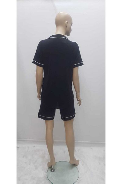 Nena Set pantaloni scurți negri pentru damă, cu guler cu nasturi în față
