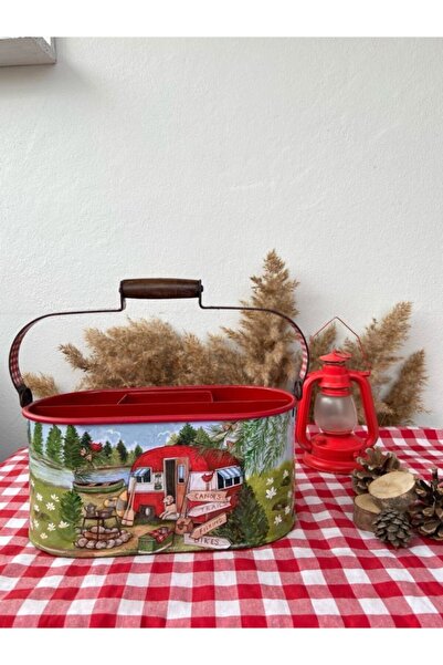 Handmadesign Karavan Köpek Kırmızı Pötikareli Galvaniz Çok Amaçlı Bölmeli Sep...