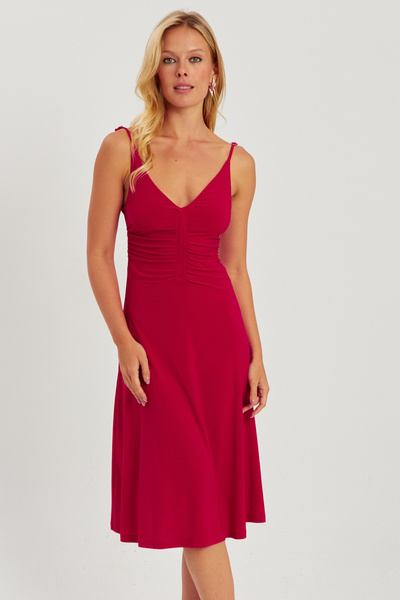 Cool & Sexy Dámské červené přední midi šaty HO046