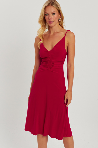 Cool & Sexy Dámské červené přední midi šaty HO046