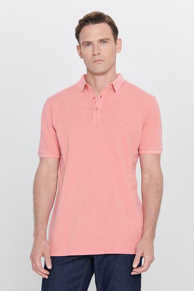 ALTINYILDIZ CLASSICS T-Shirt für Herren mit Polokragen und schmaler Passform, Dried Rose, Slim Fit, 100 % Baumwolle, gemustert