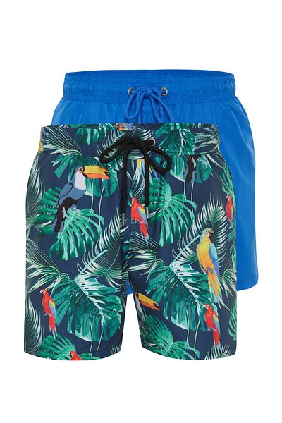 Trendyol Collection Pantaloni scurți de baie uni cu imprimeu albastru, costum 2 piese - TMNSS24DS00012