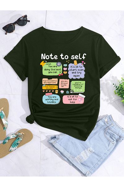 aynewmoda Tricou oversize cu imprimeu NOTE TO SELF