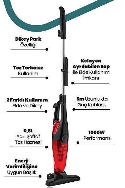 GOLDMASTER Nazar 600 Watt Hazneli Toz Torbasız 2 In 1 Dikey Ve Elde Elektrikli Süpürge
