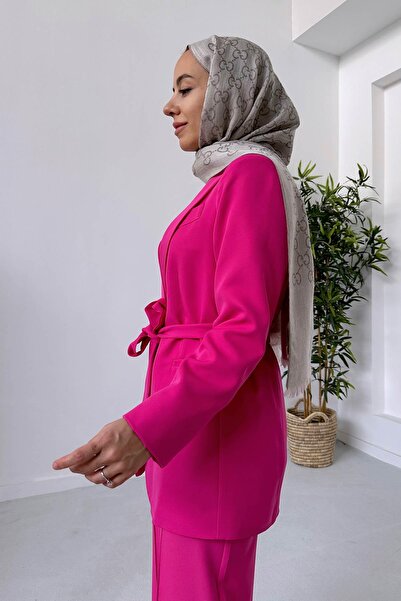 Ka Hijab Padded Blazer Jacket Trousers Set - Fuchsia