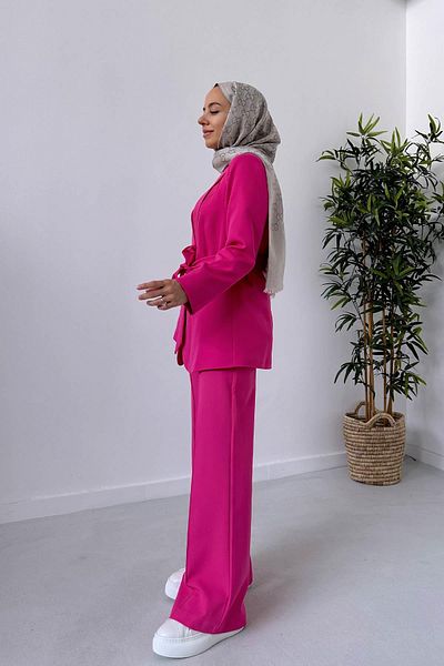 Ka Hijab Padded Blazer Jacket Trousers Set - Fuchsia