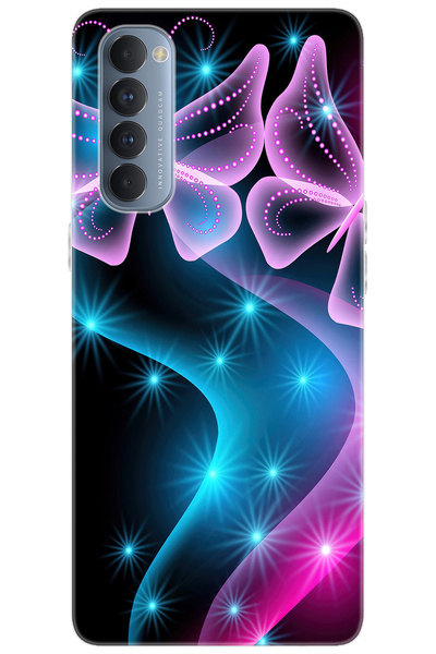 OPPO Reno 4 Pro (CPH2109) Uyumlu Kılıf Desen Baskılı Silikon Kelebek Dalga ST...