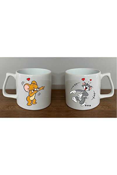 Öz Kupa Tom ve Jerry Baskılı Çift 2'li Lüks Kupa Bardak