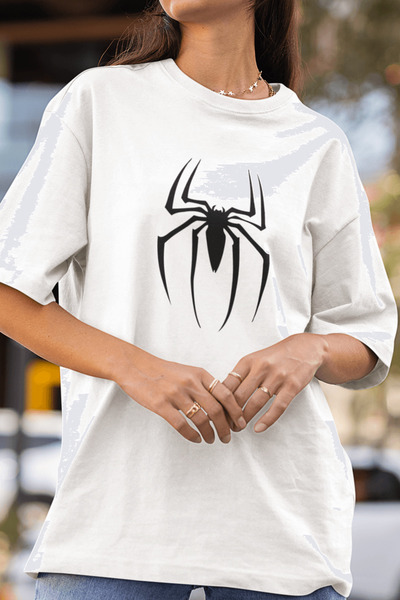 POPULUS Tricou alb cu imprimeu frontal Black Spider