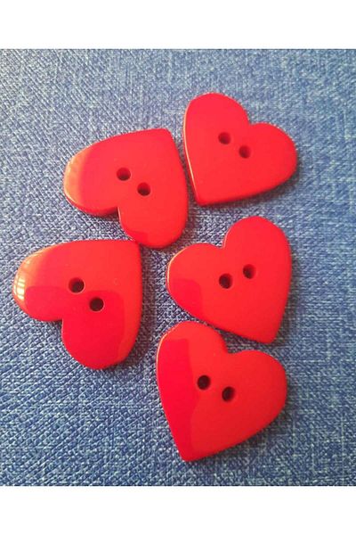 Beyna RED POLYESTER HEART BUTTON 2.5 CM 1 PACK 10 PIECES