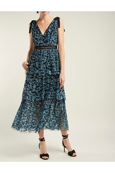 nish for you Petrol Blue Strappy Sequined Designer Dress