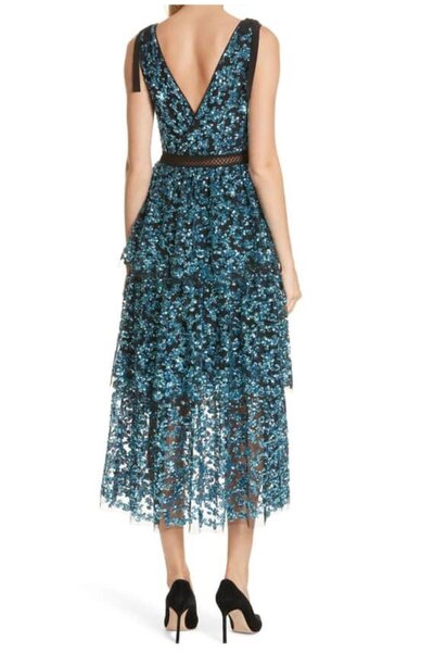 nish for you Petrol Blue Strappy Sequined Designer Dress