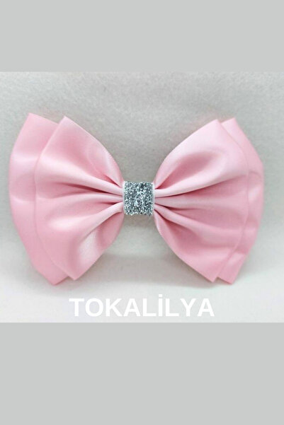 TOKALİLYA Kadın saten pembe abiye fiyonk otomatik klips toka